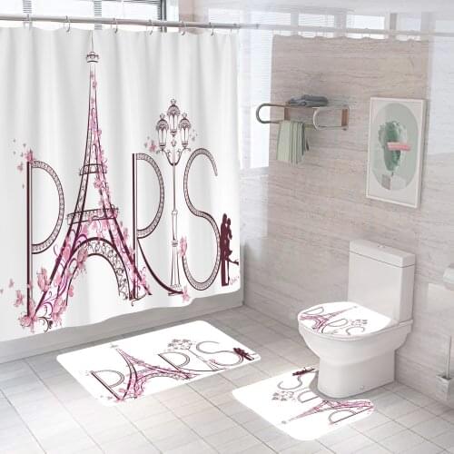 3D Pink Eiffel Tower Shower Curtain Scenery Bathroom Curtain High Quality Waterproof Polyester Bath Screen With Hooks Home Decor
