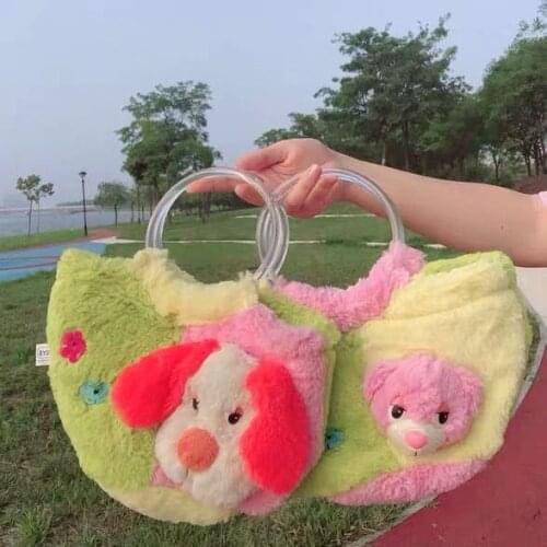 Fashion Soft Plush Animal Pattern Ladies Retro Plush Shoulder Top-handle Bag Ladies Lovely Girl Furry Casual Tote Messenger Bags