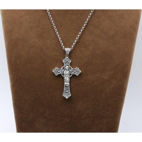 925 Sterling Silver Virgin Cross Men Women pendant jewelry A5568