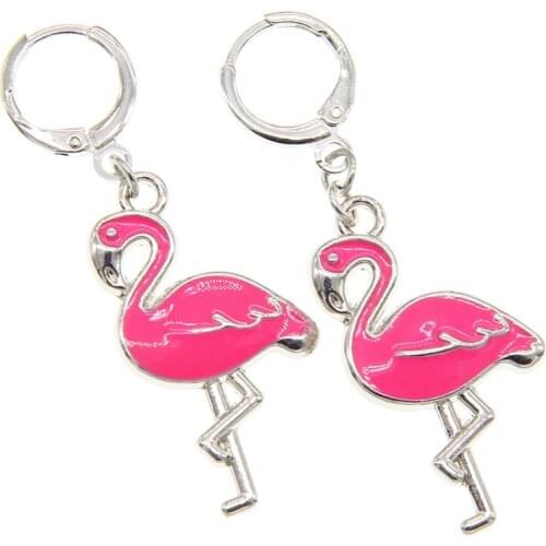 Womens Fashion Copper Ring Flamingo Drop Earrings Girl Girl Punk Bird Hanging Long Earrings Women Party Jewelry