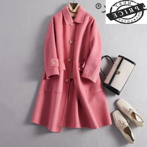 Women Winter Coat 100% Wool Coat Fall 2021 Korean Elegant Long Woolen Jacket Fashion Ladies Cahmere Abrigo Mujer 122100a