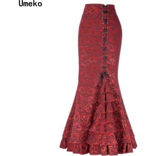 Vintage Gothic 2020 Womens Dress Victorian Steampunk Long Mermaid Dress Evening Gowns Punk Retro Bodycon Ruffle Fishtail Skirt