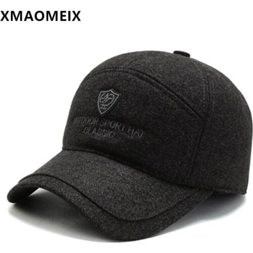 XMAOMEIX Winter Mens Warm Hats Thick Cotton Baseball Caps With Ears Adjustable Size Fashion Sports Cap Earmuff Cap Snapback Hat