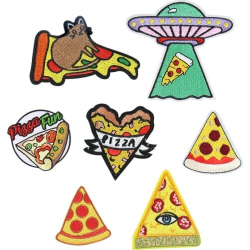 1piece Cartoon Pizza Stickers Iron On Foods Patch Embroidery Clothing Appliques DIY Jeans Backpack Coats Shirts Patches Decors