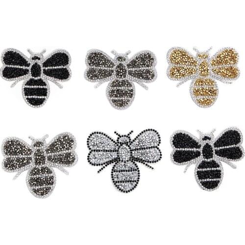 Bling bling bee design hotfix rhinestone animal motif iron on patches applique for heat transfer clothing shoe bag diy 10pcs/lot