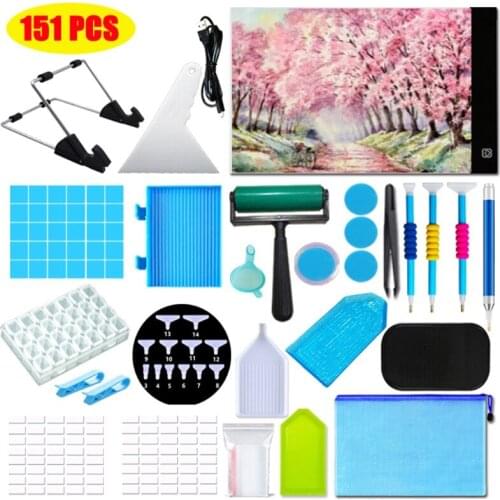 151Pcs 5D Diamond Painting A4 LED Light Pad Kit LED Artcraft Tracing Light Pad with Detachable Stand Roller Accessories