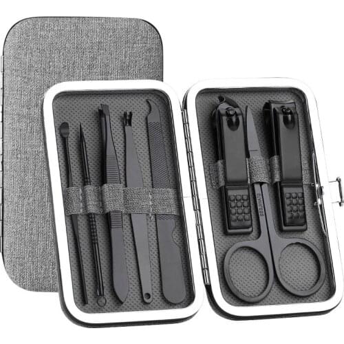 8PC Manicure Set Nail File Nail Care Travel Grooming Kits Printed Case Pedicure Tools Cuticle Nipper Cutter Clipper TSLM1