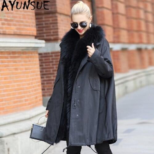 AYUNSUE Real Fur Coat Female Real Raccoon Fur Collar Down Jacket Winter Jacket Women Korean Long Jackets for Women Parka MY4006
