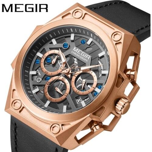 New MEGIR 4220 Luxury Leather Quartz Chronograph Watches Men Wrist Waterproof Male Fashion Business Wristwatches Clock