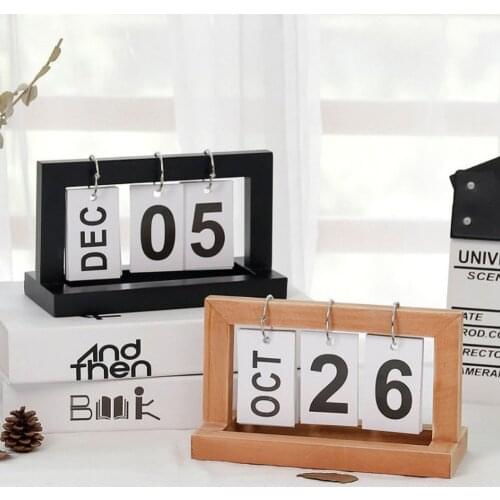 Wooden Flip Calendar Ornament Creative Agenda Planner Calendar Desktop Home Decor Office Standing Desk Calendar