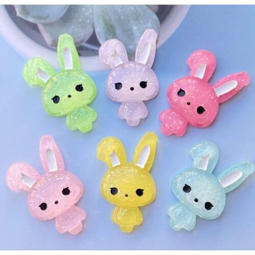 Baby Rabbit Shiny Resin Cute Animal Flat back Cabochon 12 pcs 20*33 mm For Hair Clothing Shoes Planar Resin DIY Home Decoration