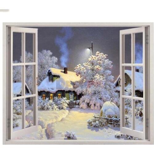 Dpsprue 5D DIY Diamond Painting Full Square/Round Window Snow Cross stitch Kit Mosaic Rhinestones Diamond Embroidery Gift DC07