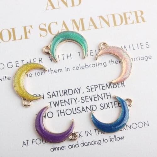 10pcs/lot 14*20MM Gold Color Tone Moon Shape Enamel Charms Diy Jewelry Necklace Earring Hair Pendants Accessories