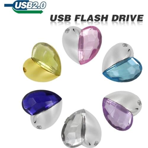 Crystal heart pen drive 64GB usb flash drive 32gb 16gb usb 2.0 usb stick colorful U disk hot sale Valentines Day Gift