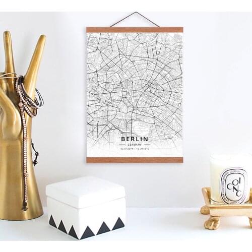 Berlin, Germany City Map Wooden Framed Canvas Painting Home Decor Wall Art Print Pictures Poster Hanger