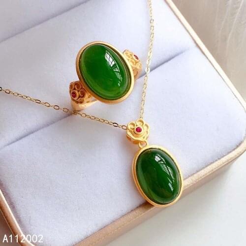 KJJEAXCMY fine jewelry natural Jasper 925 sterling silver women gemstone pendant necklace chain ring set support test beautiful