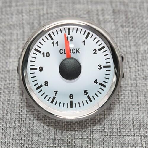 0-12 Hours Red Pointer Type 52mm White Clock Gauge with Red Backlight Waterproof Car Boat Yacht High Quality 9-32V