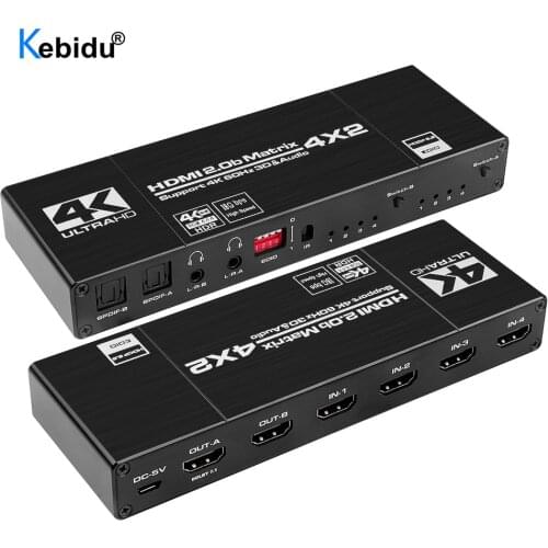 4K@60Hz 4x2 HDMI-compatible Matrix Switch Splitter with SPDIF and L/R 3.5mm HDR HDMI-compatible Switch 4x2 Support HDCP 2.2 3D