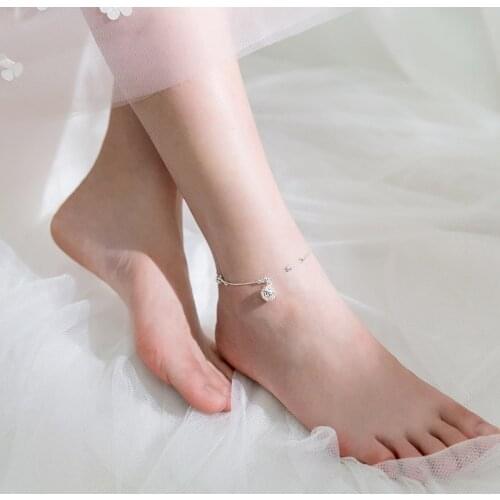 Modian Minimalism Bell Beaded Ball Anklet Bracelet For Women Authentic 925 Sterling Silver Chain Link Foot Leg Fine Jewelry