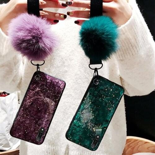 For Huawei P8 P9 P10 P20 P30 Nova 2 2s 3 3i 3e 4 Lite Pro P Smart Plus Y9 2019 2018 Marble Bracket Hair Ball+Lanyard Case Cover