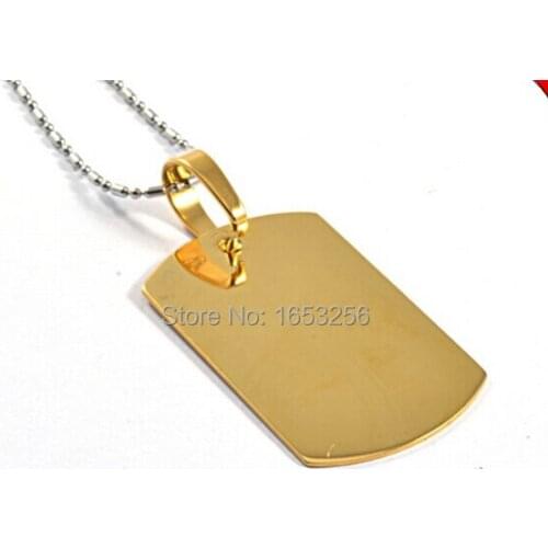 Unisex mens fashion stainless steel Yellow gold dog tag pendant ball chain hot selling