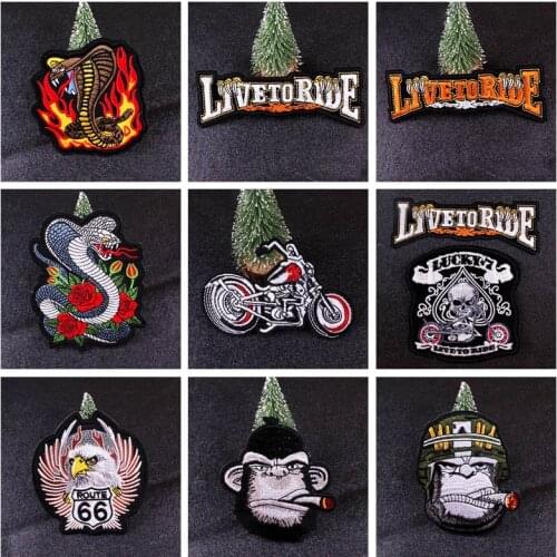 Punk Skull Bike Patches On Clothes Motorcycle Iron On Embroidered Patches For Clothing Jean Jacket Back Patch Embroidery Patch