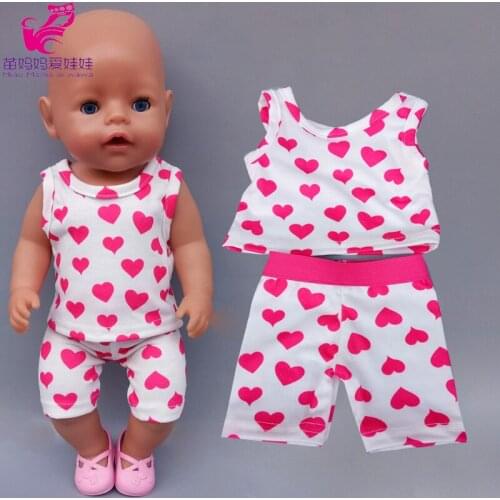 Doll clothes cotton pink heart vest pants for 43cm baby doll 18 inch dolls clothes pajama set