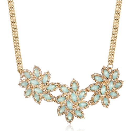 Personalized Statement Double Chain Rhinestone Resin Necklace Womens Gold Crystal Sweater Handmade Layered Costume Party Jewelry