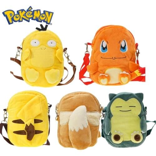 20CM Pokemon Plush Backpack Kawaii Cartoon Pokémon Pikachu Eevee Short Stuffed Children School Bag Cute Anime Birthday Toy Gift
