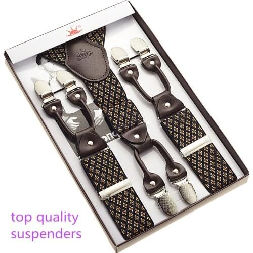 2021 Male clip long elastic spaghetti strap genuine leather folder mens suspenders