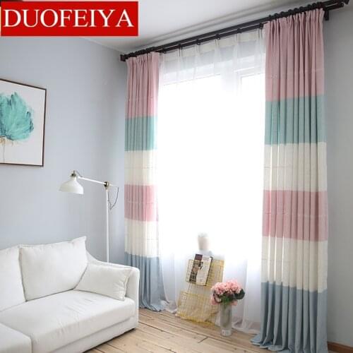 Simple Modern Fashion Geometric Cotton Linen Stripes Curtains for Living Dining Room Bedroom