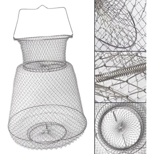 Spring Door Cage Trap Basket Foldable Portable Floatable Galvanized Steel Wire Fish Basket