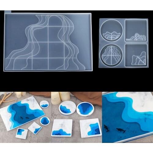 Rectangle Tray Silicone Mold Terraced Ocean Style Square Coaster Epoxy Resin UV Mold for DIY Resin Crafts Home Decoration Tools