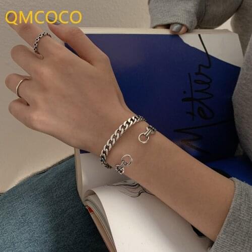 QMCOCO 925 Silver Bracelet For Women Trendy Elegant Vintage Couples Geometric Hollow Out Party Jewelry Accessories Adjustable