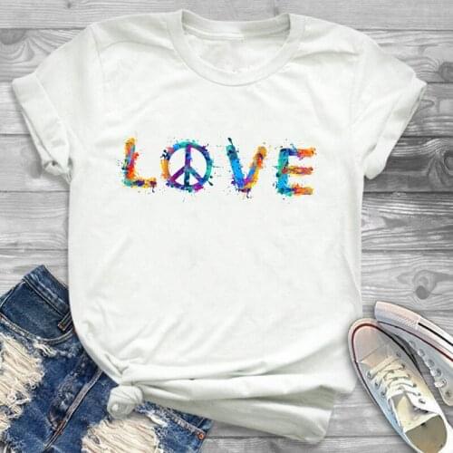 Women Fashion Love Peace Watercolor Casual Print Womens Ladies Stylish T Shirt T-Shirt Streetwear Tee Shirt Tees T-shirts