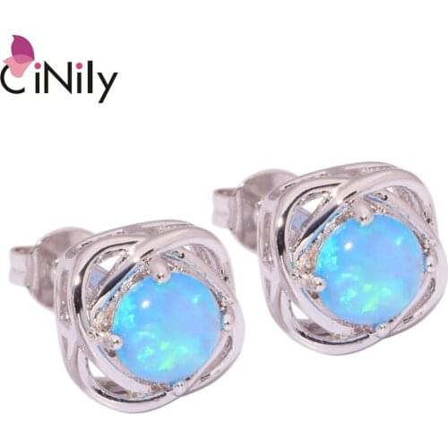CiNily Created Blue Fire Opal Silver Plated Wholesale Hot Sell for Women Jewelry Stud Earrings 11mm OH2762