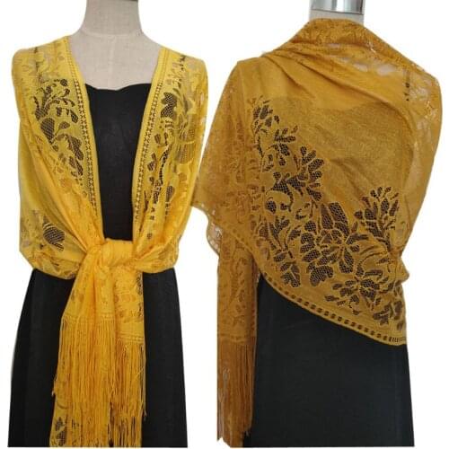 185x63cm Womens 1920s Scarf Wraps Hollow Out Crochet Floral Lace Fringed Tassels Wedding Cape Evening Party Vintage Shawl