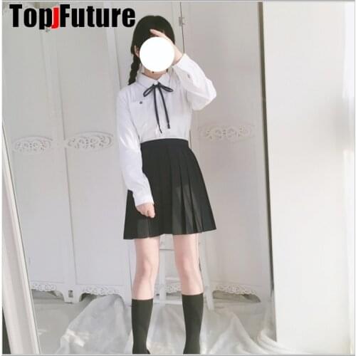 Girls Japanese Summer High Waist BLACK Pleated Skirt set Women Dress For JK School Uniform Students Cloths cosplay suits