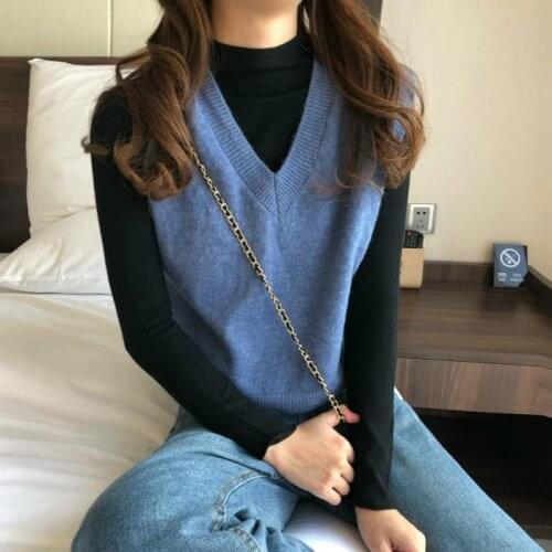 2020 New Autumn Winter Women Fashion Sweater Vest Knitted Casual Jumper Fashion V Neck Warm Female Short Sweater Vest L148