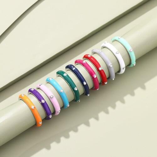 11 Color Fashion Enamel Drip Oil CZ Ladies Crystal Ring Multicolor Metal Inlaid Zircon Ring Wedding Jewelry Gift