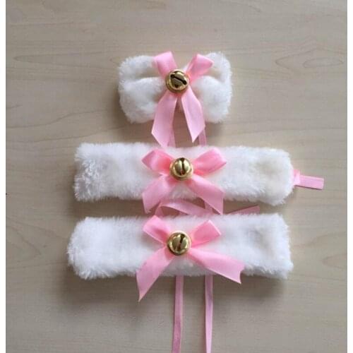 10 Pack Women Lady Cat Girls Plush Neckwear Wristbands Bell Housekeeper Maid Dress Props Party Favor Carnival Props Cosplay