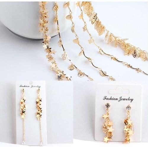 1meter Diy Accessories Copper Plated Real Gold Smiley Heart five-pointed Star Chain Handmade Necklace Bracelet Earring Material