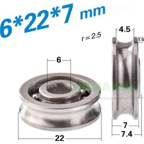 SWMAKER 1pcs 6*22*7mm U groove bearing wheel, metal wheel, high speed no lid smooth slide, 5mm wire rope over line lifting wheel