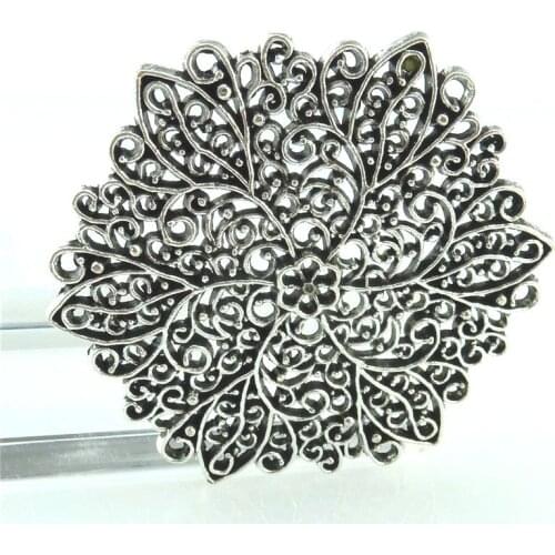 1pc Antique Silver 62mm Big Flower Connector Charms Pendant For Jewelry Making Bracelet Vintage Accessories