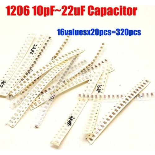 1206 SMD Capacitor Sample Kit 16valuesX20pcs=320pcs 10PF~22UF Capacitor Assortment
