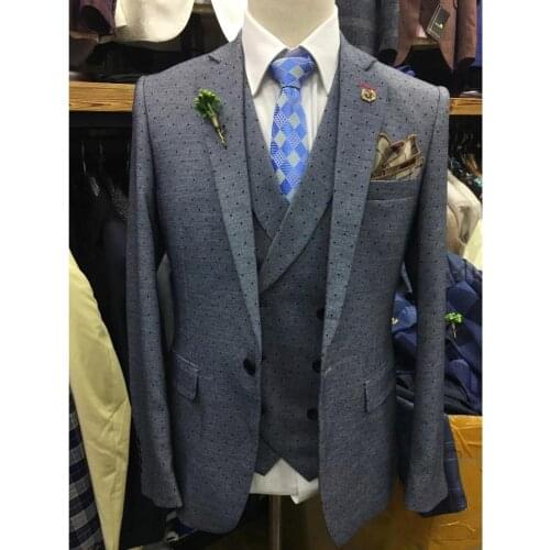 2020 Designers Fashion Dots Men Suit 3 Piece Classic Grey Slim Fit Prom Wedding Suits for Men Groom Tuxedo Blazer Vest Pants Set