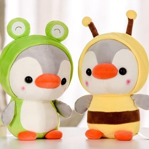 25cm Cute Penguin Plush Toy Animal Penguin Cosplay Unicorn Bee Frog Dinosaur Stuffed Doll Small Pendant Keychain Gift for Friend