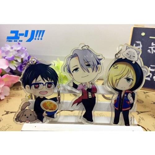 3pcs/lot Anime YURI ON ICE Acrylic Action figure phone strap/Keychain pendant toys double-side