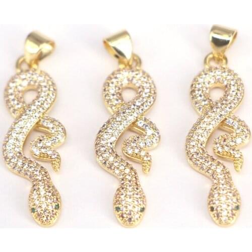 5Pcs Snake Charm Pendant, CZ Micro Pave Snake Pendant, Gold Color Snake Pendant, Animal Jewelry
