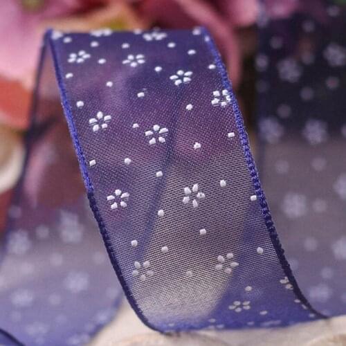 5 yards Snowflake Printed Organza Stain Ribbon for DIY Crafts Hair Accessories Gift Box Bouquet Packaging Wedding Decoratio